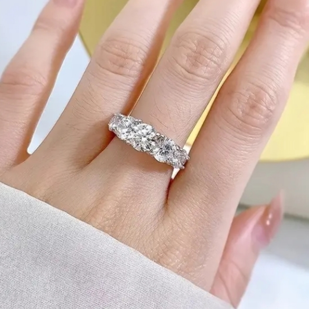 3.6Ct Cubic Zirconia Silver Stainless Steel Ring Women's Lined Ring - Picture 3 of 8